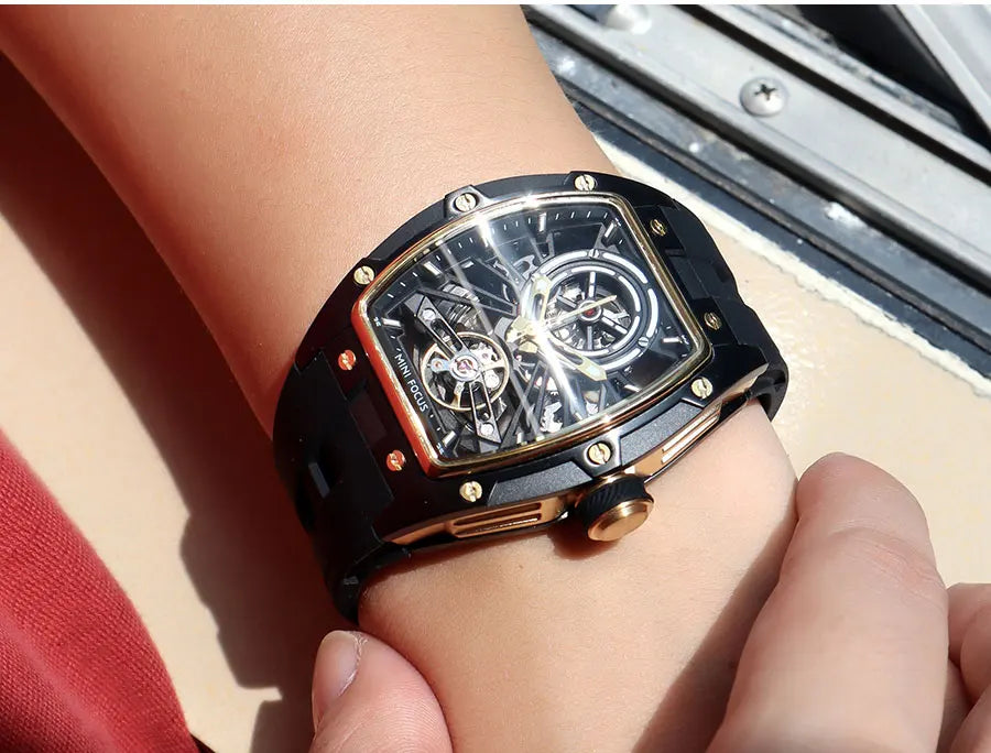 Montre Homme MINIFOCUS — Mécanique Automatique Squelette, Silicone & Waterproof 5ATM
