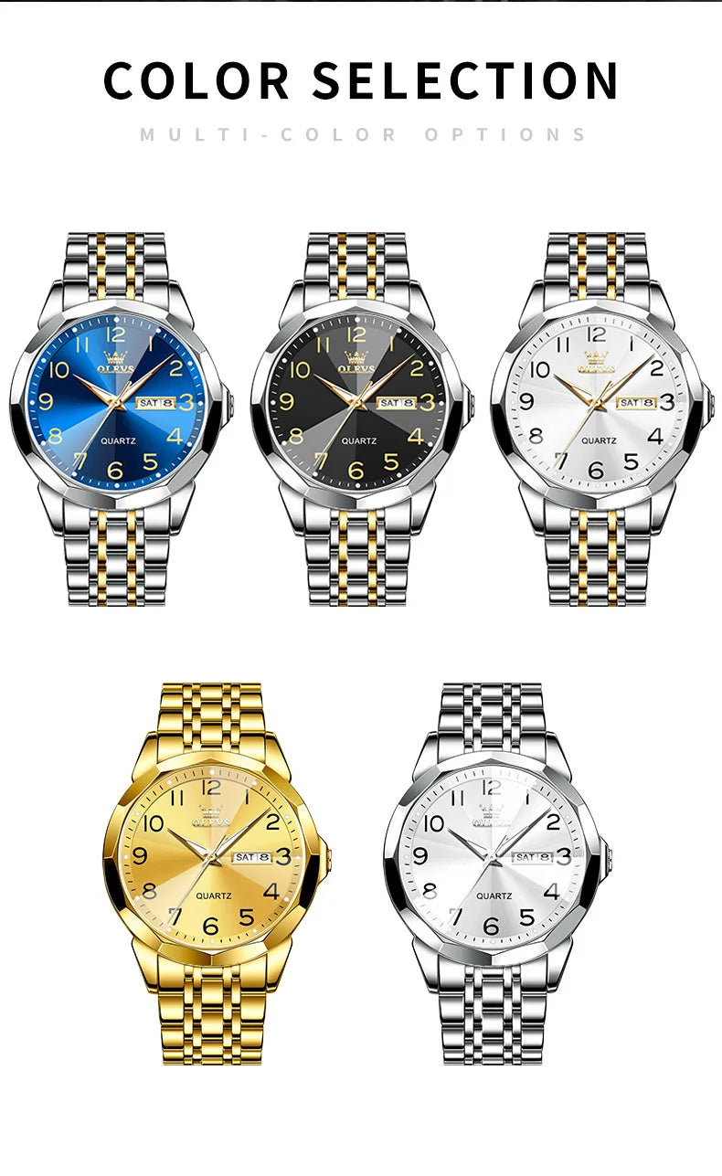 OLEVS montre de luxe montre pour hommes étanche argent acier inoxydable classique montre-bracelet à Quartz décontractée .