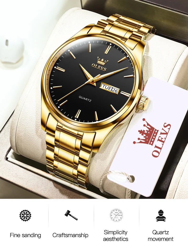 Montre Homme OLEVS — Quartz Acier Inoxydable, Lumineuse & Waterproof