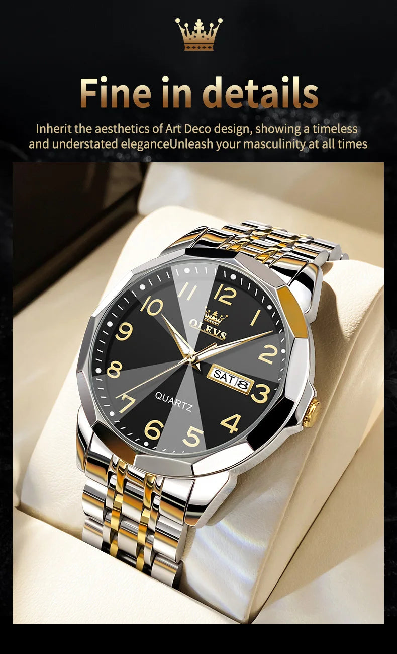 OLEVS montre de luxe montre pour hommes étanche argent acier inoxydable classique montre-bracelet à Quartz décontractée .