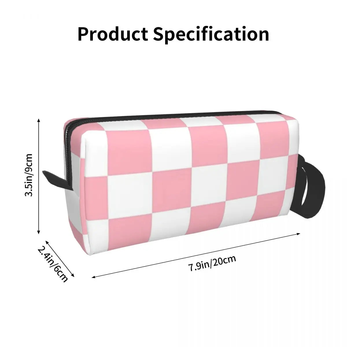 Trousse de maquillage à motif damier rose et blanc, organiseur de cosmétiques, trousse de toilette pour femmes, trousse de beauté de voyage, trousse à crayons