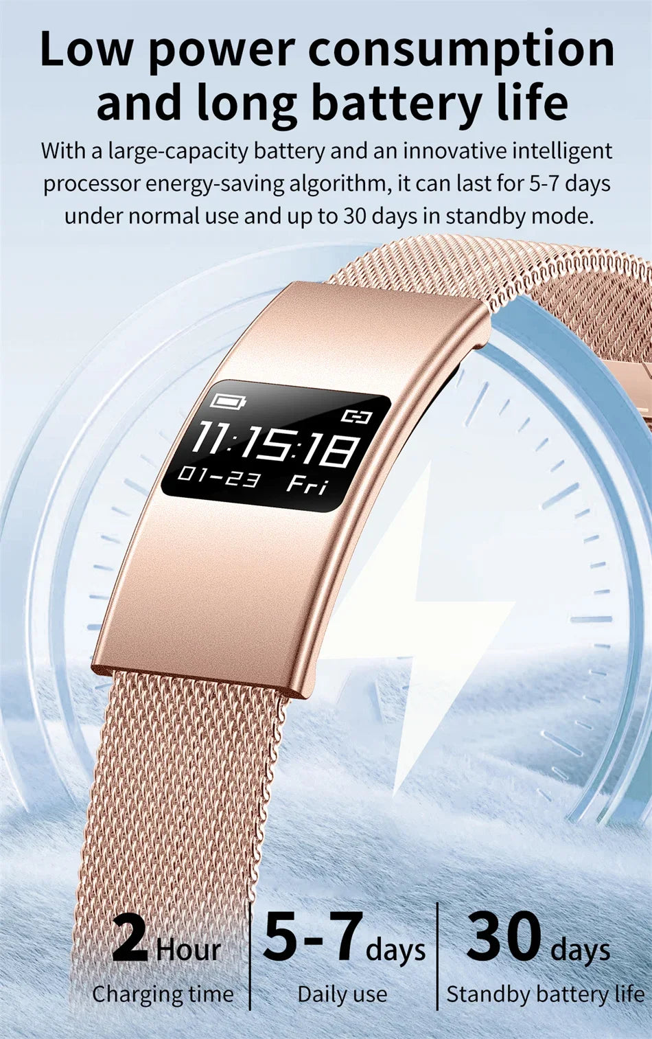 Nouveau Bracelet Connecté Ultra-Mince 3,5 mm 2026 avec Suivi de Fréquence Cardiaque et d'Oxygène Sanguin, Design Courbé, Alerte d'Appels, Bracelet Intelligent Élégant pour Femme
