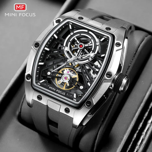 Montre Homme MINIFOCUS — Mécanique Automatique Squelette, Silicone & Waterproof 5ATM