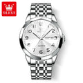 OLEVS montre de luxe montre pour hommes étanche argent acier inoxydable classique montre-bracelet à Quartz décontractée .