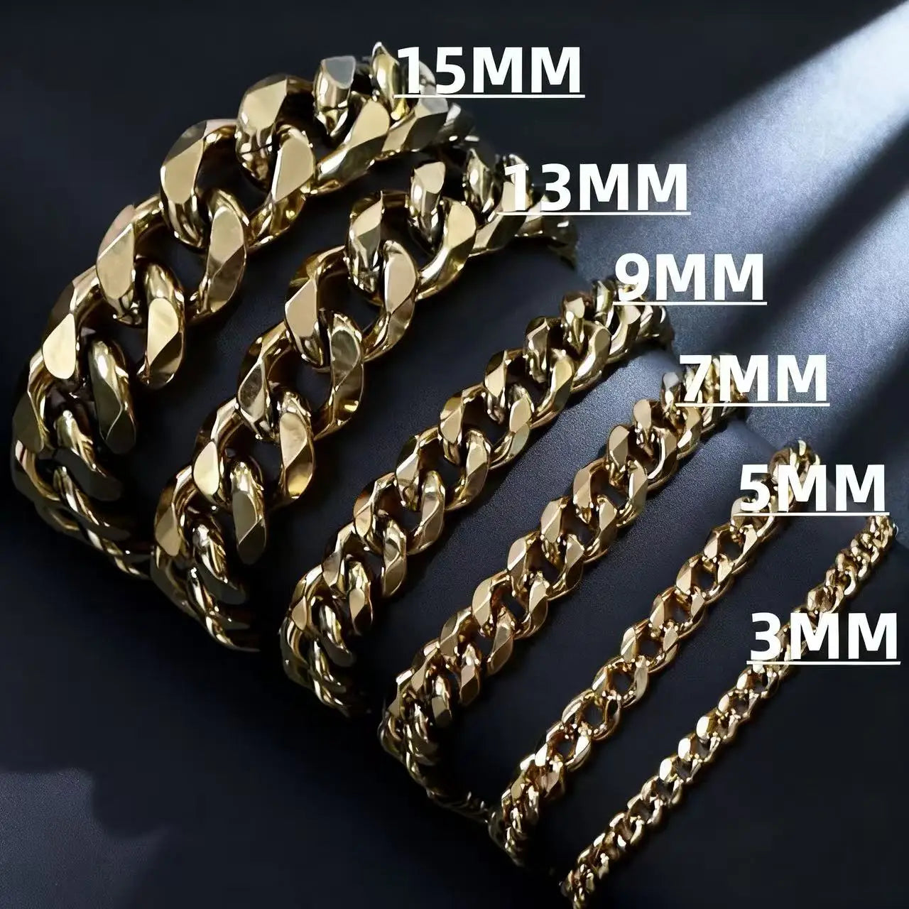 Bracelet chaîne cubaine en acier inoxydable épais HNSP 3MM-15MM pour hommes, bijou de main, accessoire de style punk urbain