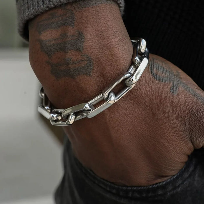 Men's Stainless Steel Cross Chain Bracelet, Cuban Thick Chain, Industrial Hip-hop Punk Style.