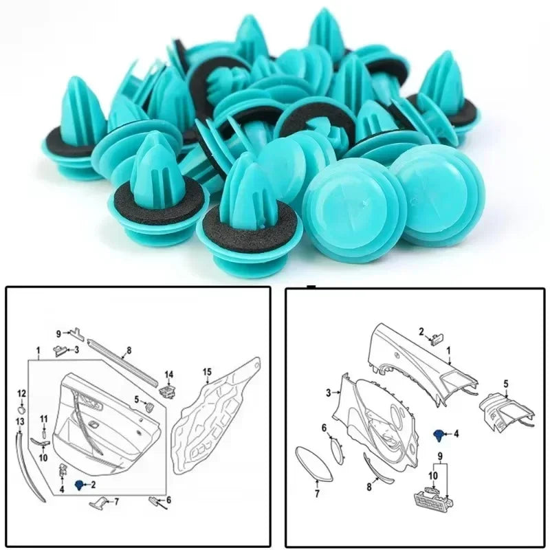 Clip de panneau de porte automatique avec bague d'étanchéité, 100 à 20 pièces, fixation automatique, Rivet, Clip de retenue de pare-chocs,