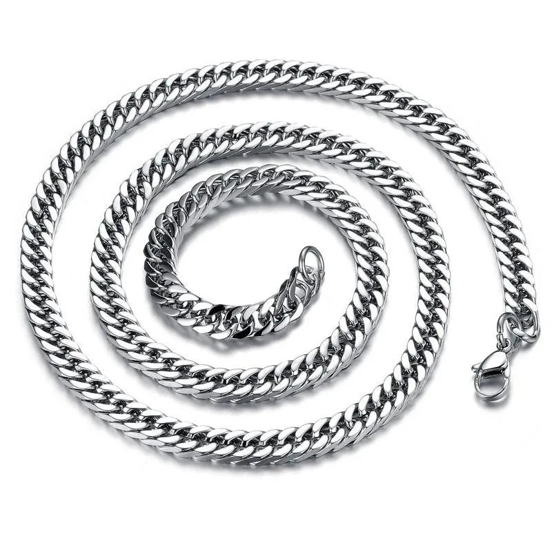 Collier chaîne cubaine en acier inoxydable épais de 8mm à 14mm pour hommes.