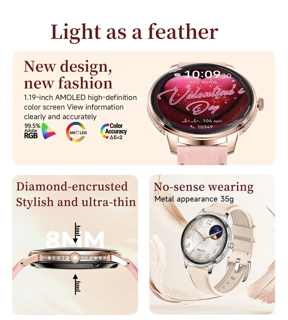 Nouvelle Montre Connectée Ultra-Mince 2026 pour Femme avec Suivi de Santé, Appel Bluetooth, Fréquence Cardiaque, Oxygène Sanguin et Modes Sportifs