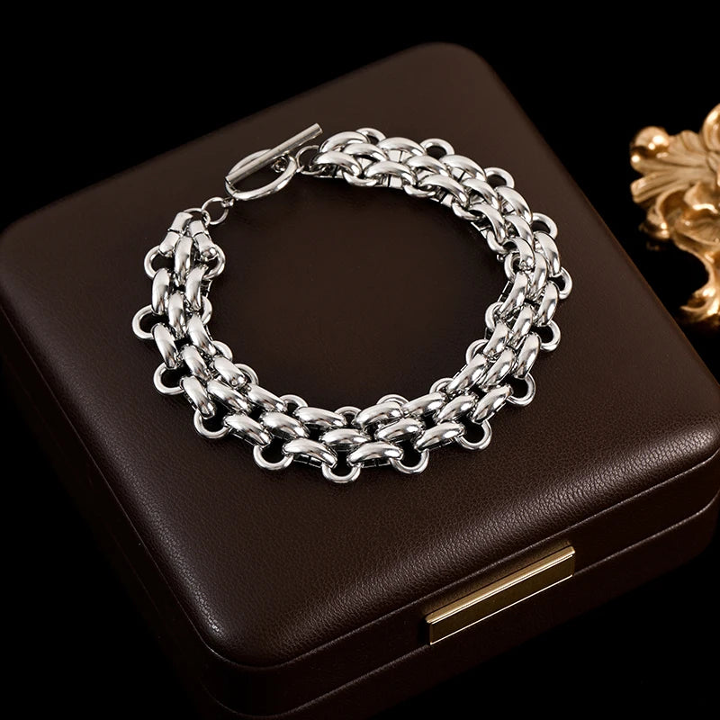 Bracelet jonc en acier inoxydable 316L GANEMLY pour femmes, nouveau bracelet punk, chaîne de poignet, bijoux imperméables, bijoux femme