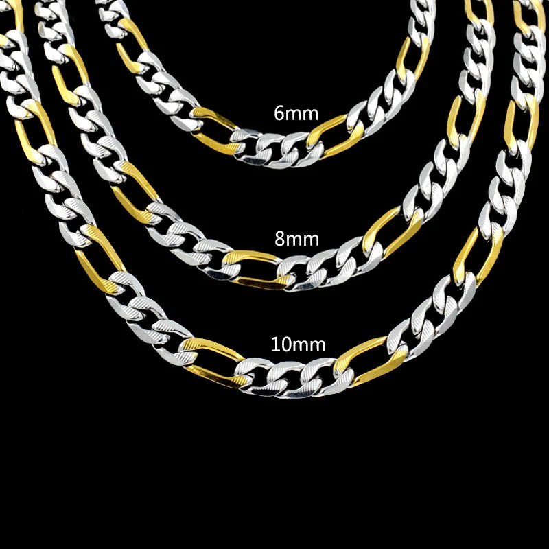 Collier Chaîne Figaro en Acier Inoxydable | Or, Argent & Bicolore – 6/8/10mm
