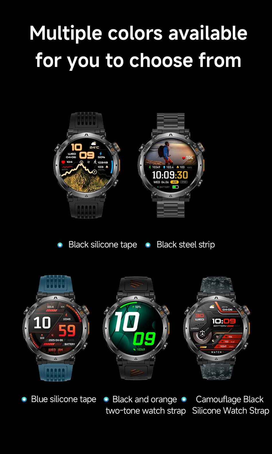 Montre Connectée Outdoor ChiBear – 1,7" AMOLED, 100+ Sports, Boussole, Torche LED, Appel BT