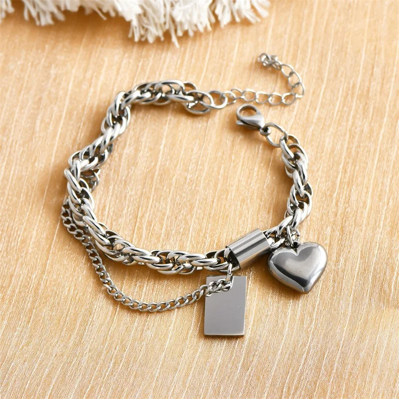 GANEMLY – Bracelet en acier inoxydable 316L pour femmes, couleur argent, chaîne à maillons, à la mode, Punk, chaîne de poignet, bijoux étanches
