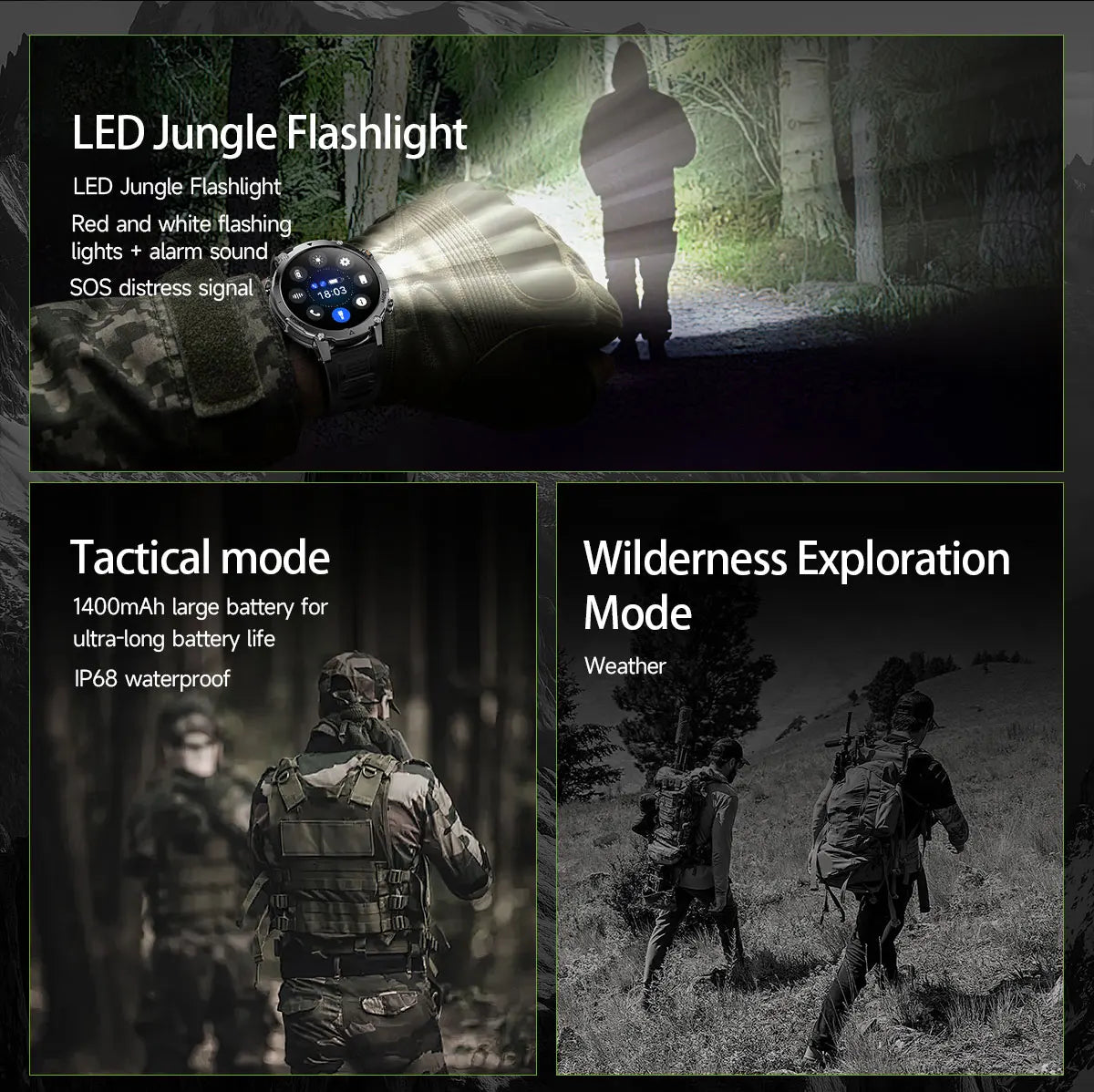 Smartwatch Militaire GUHUAVMI 2026 – Écran AMOLED 1,7", Batterie 1400mAh, GPS, Appel Bluetooth