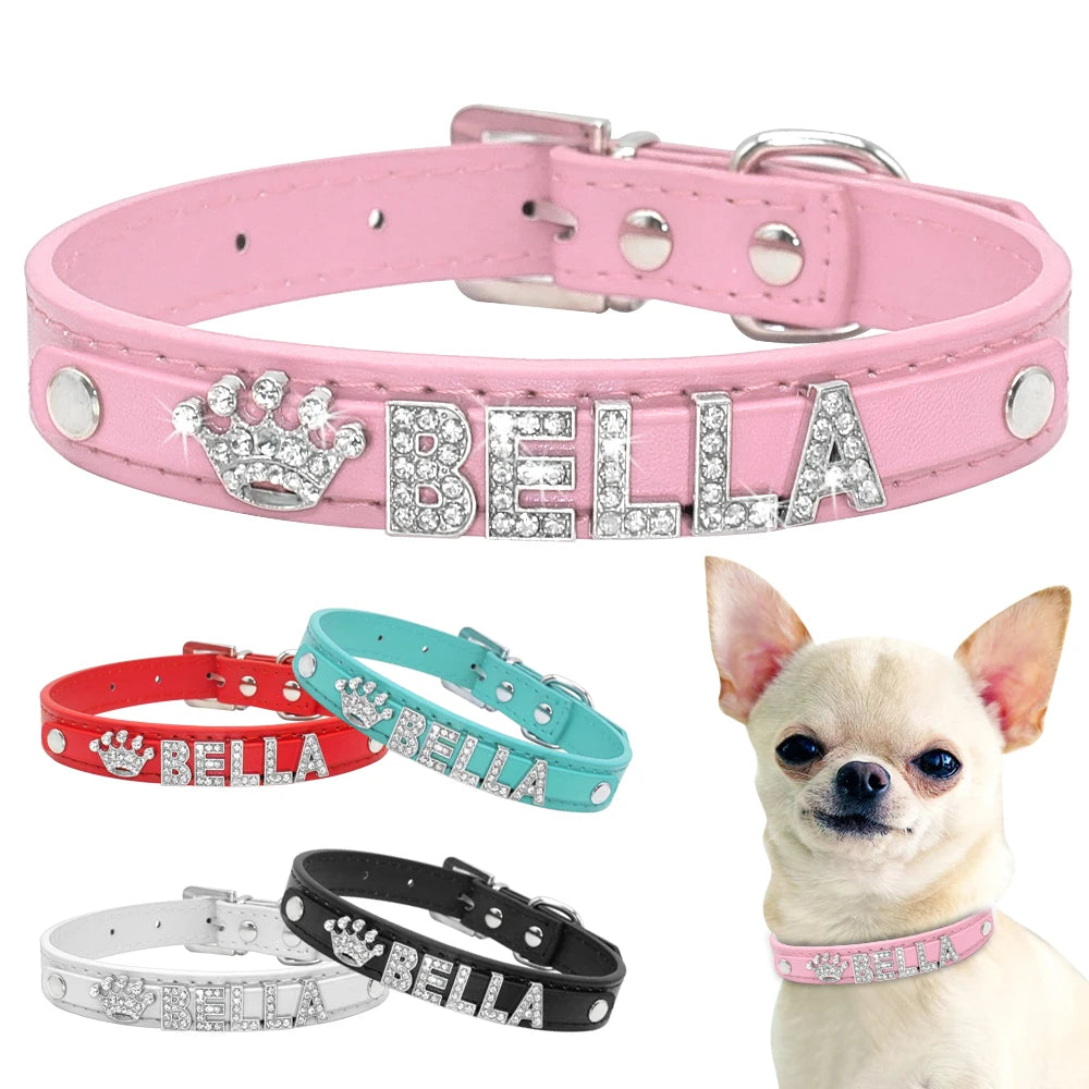 Colliers pour chiots en strass scintillants, personnalisés pour petits chiens, Chihuahua, collier personnalisé avec nom gratuit, breloques, accessoires pour animaux de compagnie
