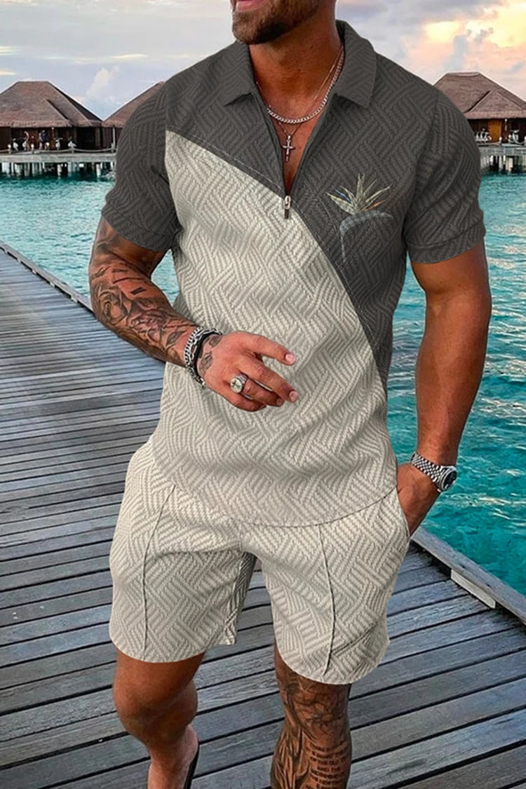 Polo Zippé Vintage Homme — Ensemble Survêtement Col Mandarin, Respirant & Grande Taille S-5XL