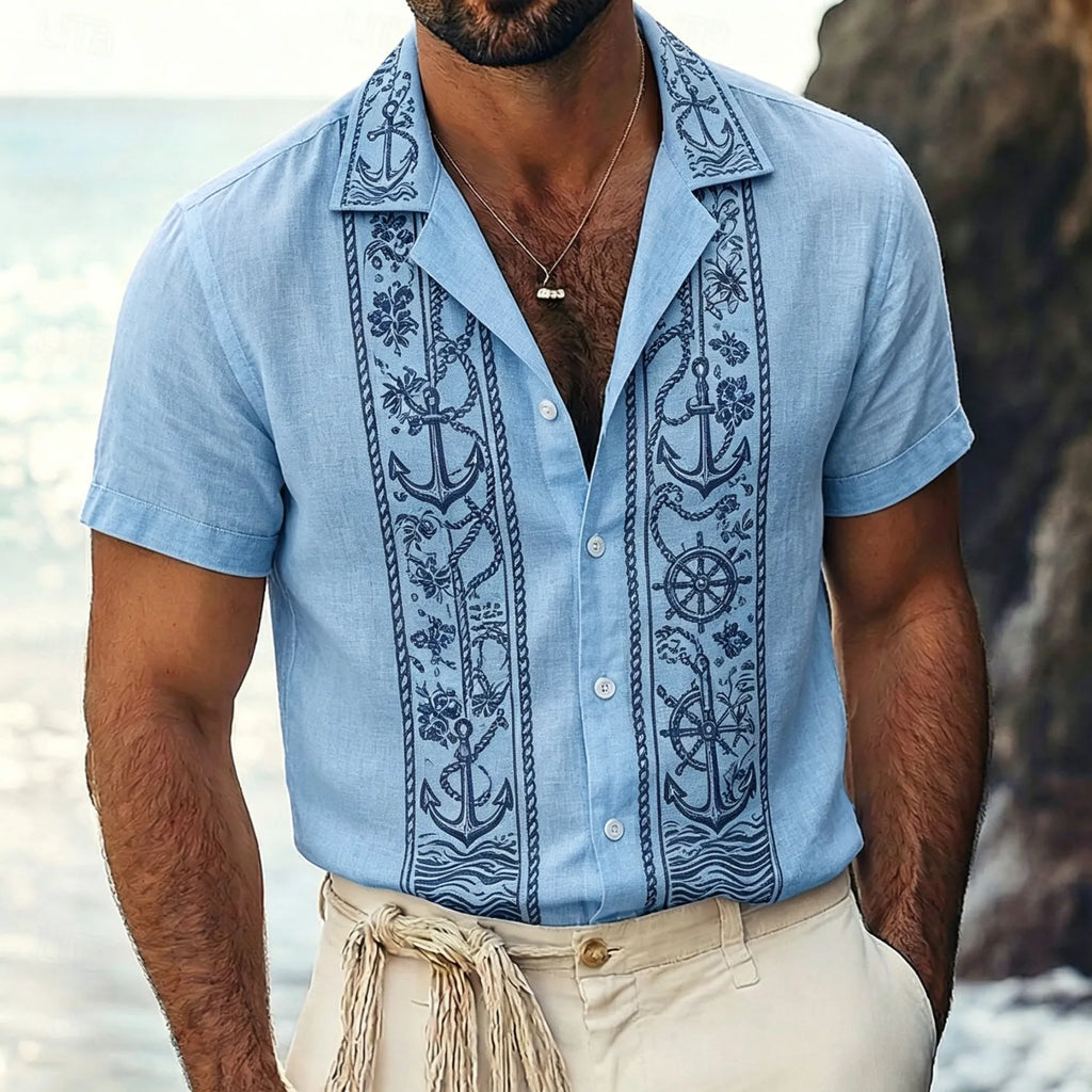 Chemise à manches courtes pour homme, imprimé floral vintage rayé, motif ethnique tropical, col cubain décontracté, pour le printemps et l'été