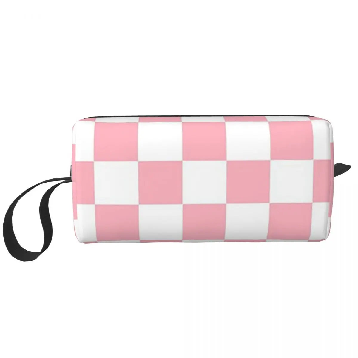 Trousse de maquillage à motif damier rose et blanc, organiseur de cosmétiques, trousse de toilette pour femmes, trousse de beauté de voyage, trousse à crayons