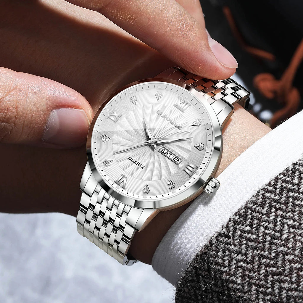 Montres de luxe en acier inoxydable pour hommes, montres-bracelets à Quartz avec cadran lumineux et calendrier, Relogio Masculino (sans boîte)