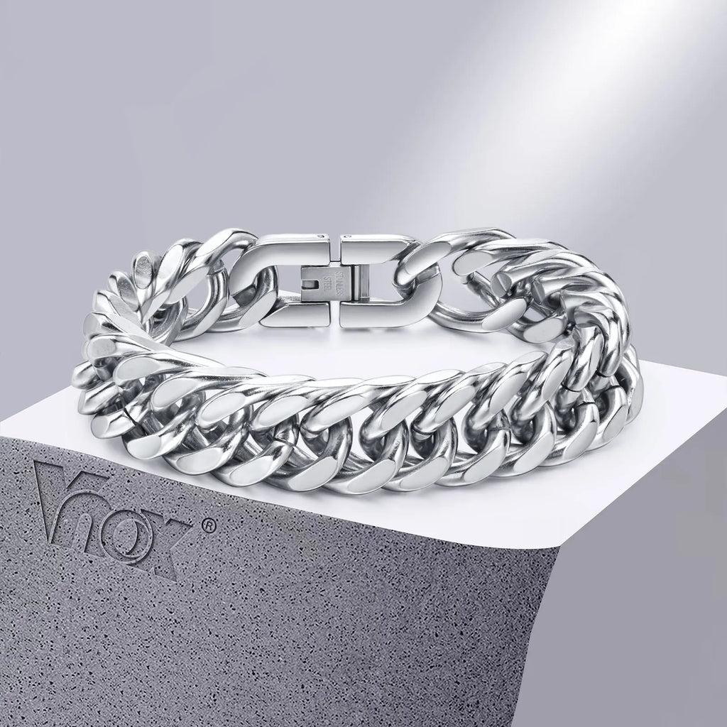 Vnox-Bracelets cubains en acier inoxydable pour hommes, 10/12/15mm de largeur, bijoux hip hop pour garçons
