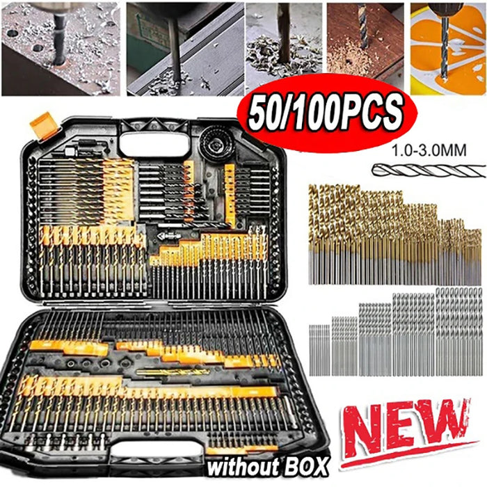 Forets HSS Revêtus Titane – Set 50 ou 100 Pièces, 1 à 3 mm