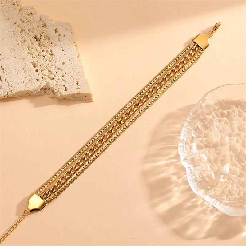 GANEMLY – Bracelet en acier inoxydable pour femmes, chaînes torsadées superposées en 3 couleurs, chaîne de poignet étanche, bijoux étanches