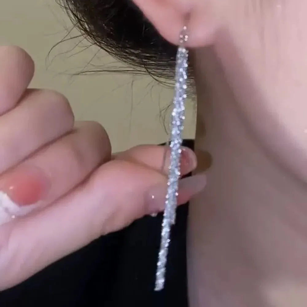 Boucles d'oreilles pendantes argentées à franges
