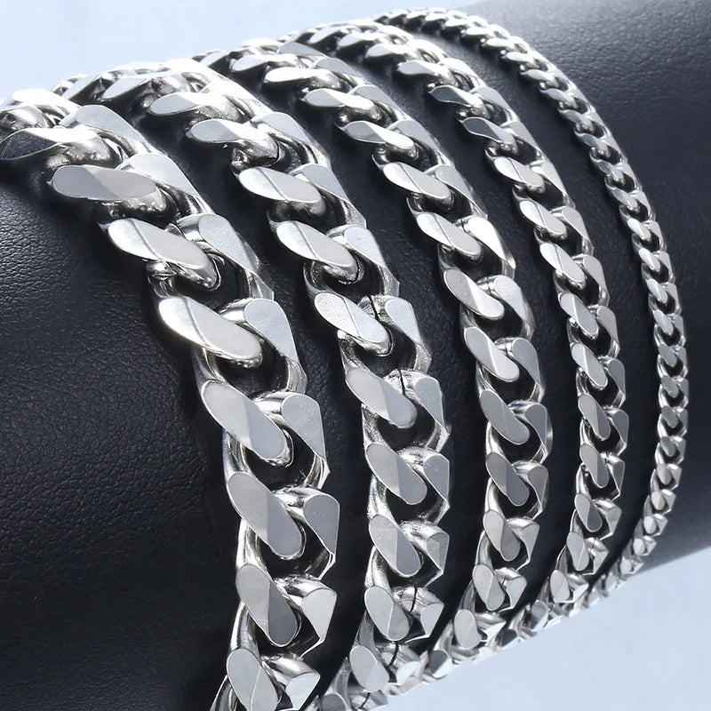 Bracelet chaîne cuba, classique, en acier inoxydable, largeur 3/5/7/9mm, bijoux cadeau, nouvelle collection