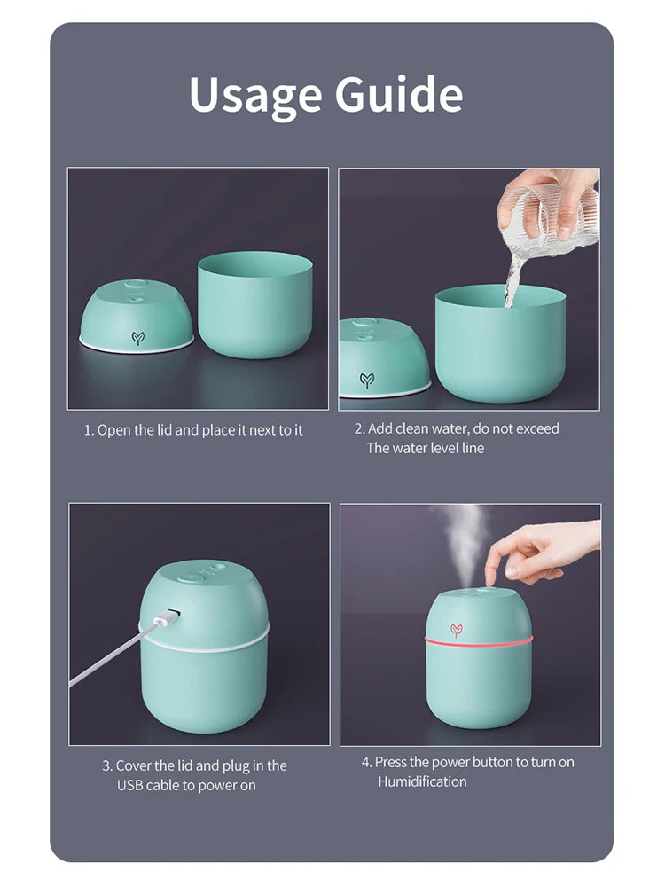 Humidificateur d'air Lenovo 220ML, diffuseur d'arôme à brume fraîche, lumière LED nocturne,
