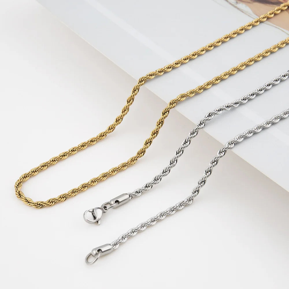 Collier en acier inoxydable 316L HNSP, chaîne torsadée, pour homme, bijoux unisexes, accessoires, largeur 3MM/4MM/5MM