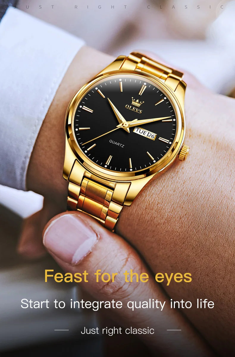 Montre Homme OLEVS — Quartz Acier Inoxydable, Lumineuse & Waterproof
