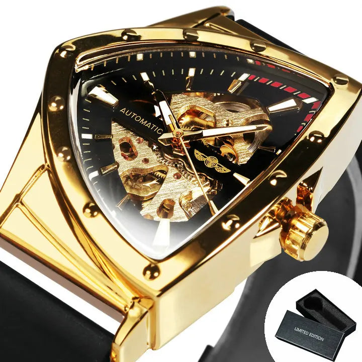 Montre Sport Automatique Squelette Triangle Homme WINNER – Bracelet Caoutchouc, Style Militaire