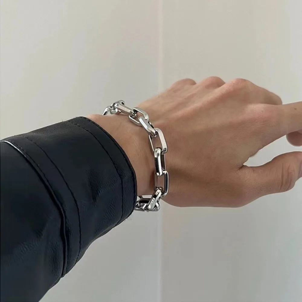 Bracelet à chaîne transversale en acier inoxydable pour hommes, chaîne épaisse cubaine, Style industriel Hip-hop Punk.