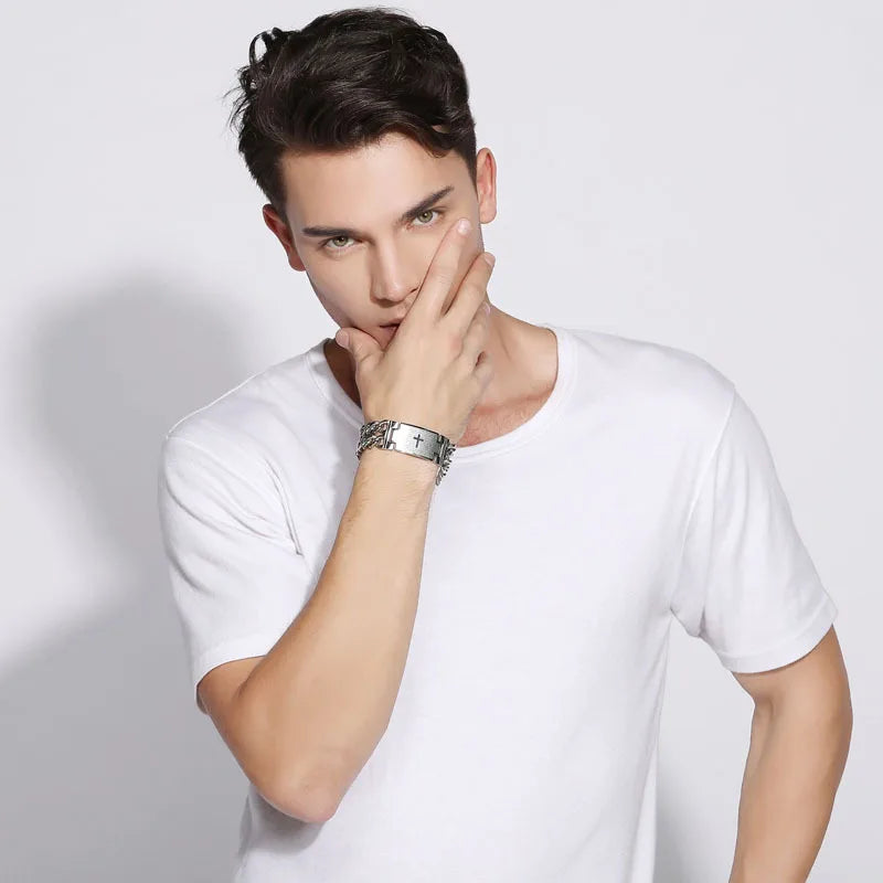 Bracelet en acier inoxydable 316L, chaîne cubaine de 24MM de largeur, bracelet croisé pour hommes.