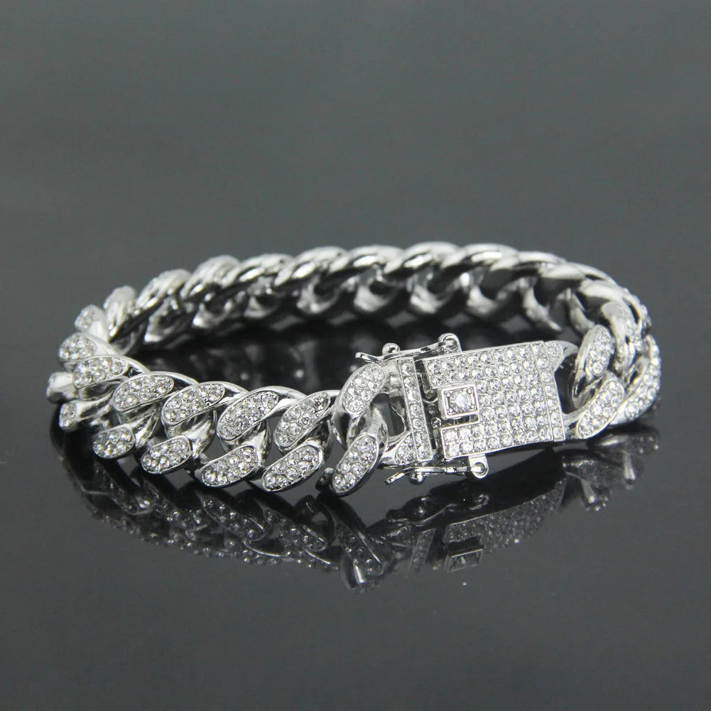 HNSP – Bracelet chaîne à maillons cubains pour hommes, 12MM, accessoire Hip Hop, bijoux