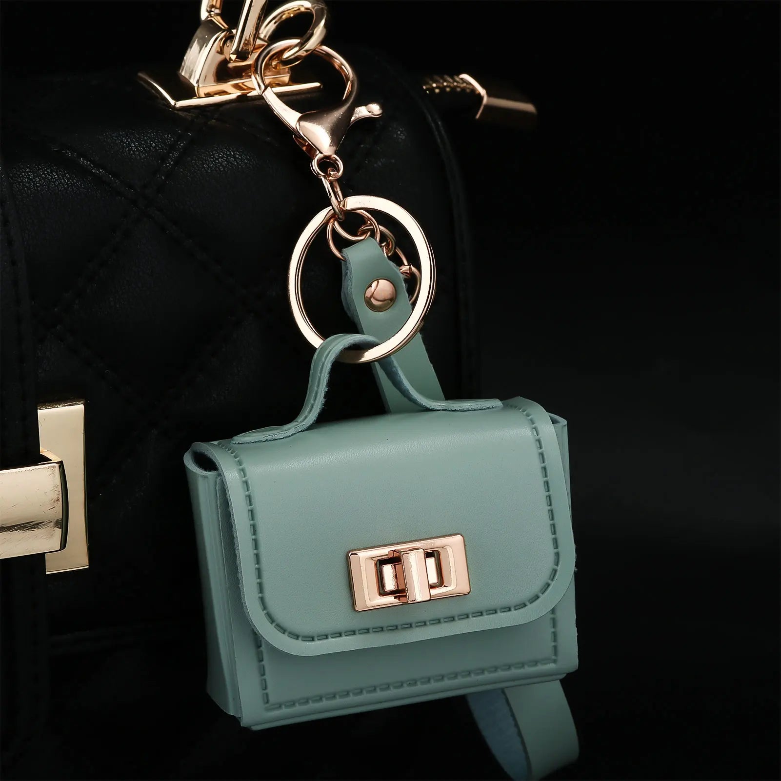 Mini Sac Porte-Clés en Cuir PU — Porte-Monnaie Zippé, Pendentif Sac, 7 Coloris