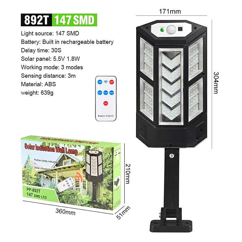 Lampe Solaire Extérieure Ultra Puissante 320° — Détecteur de Mouvement, 19 000 mAh, IP67