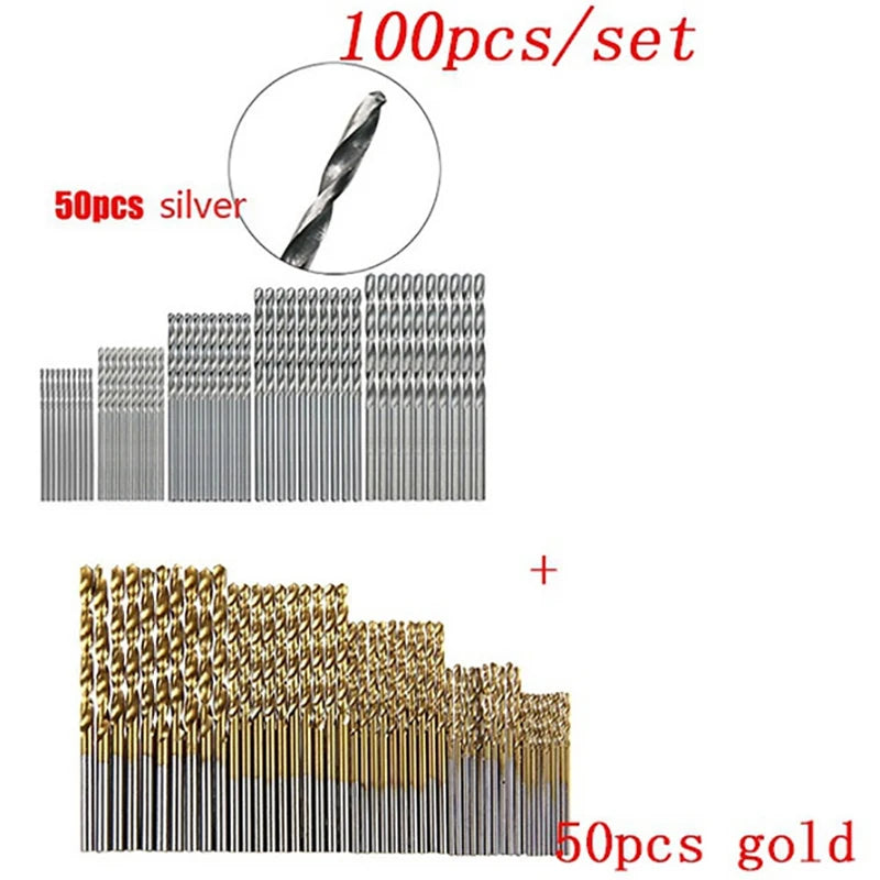 Forets HSS Revêtus Titane – Set 50 ou 100 Pièces, 1 à 3 mm