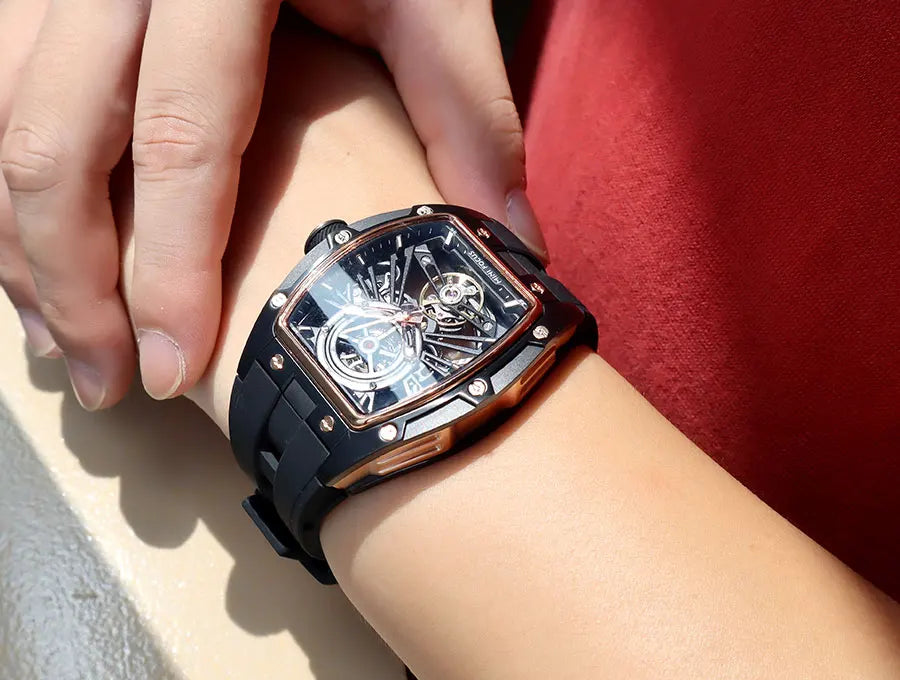 Montre Homme MINIFOCUS — Mécanique Automatique Squelette, Silicone & Waterproof 5ATM