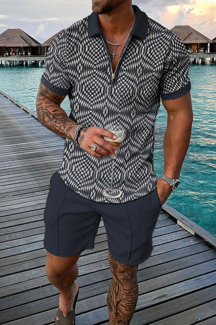 Polo Zippé Vintage Homme — Ensemble Survêtement Col Mandarin, Respirant & Grande Taille S-5XL