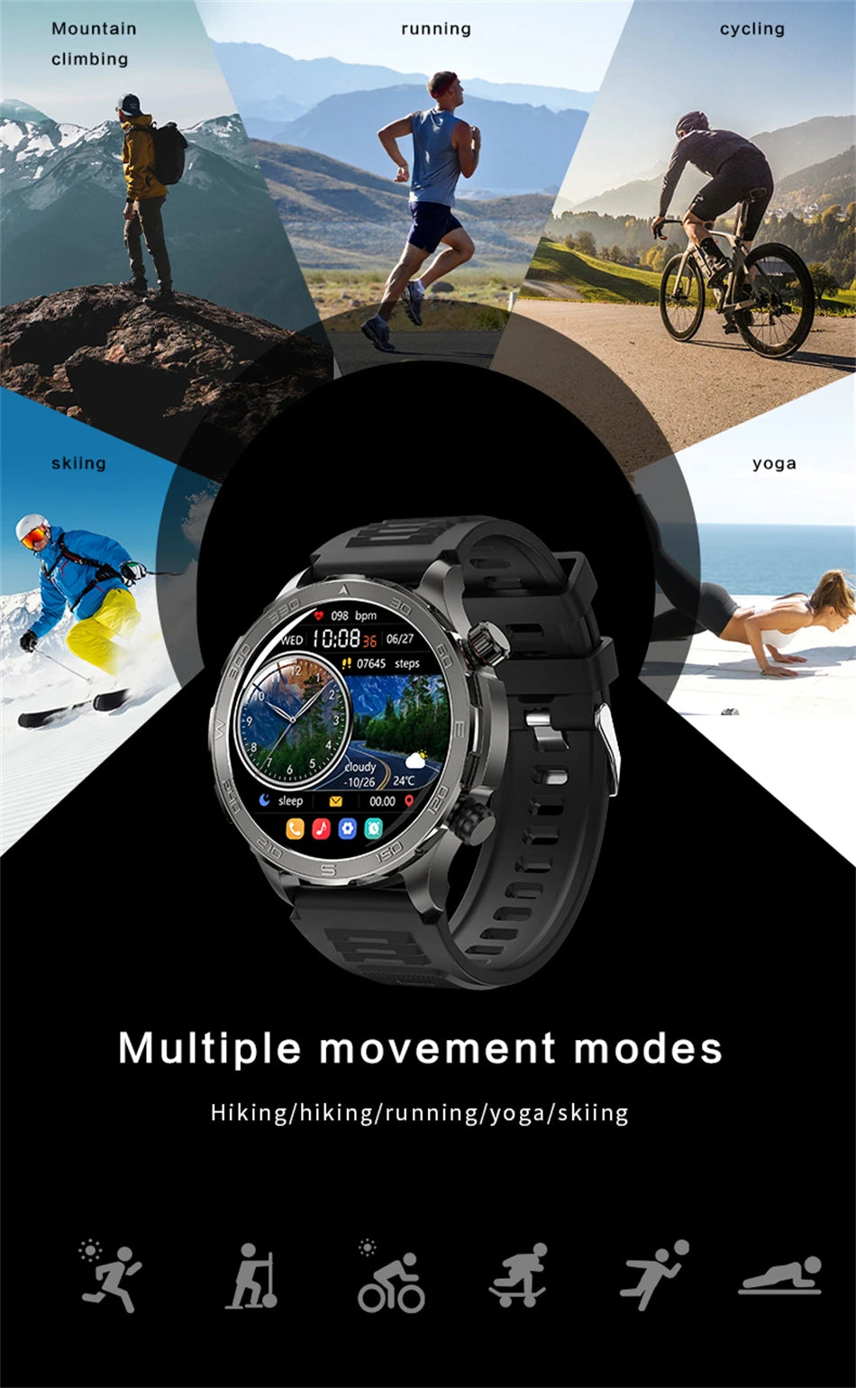Montre intelligente étanche avec boussole pour homme, surveillance de la santé, traqueur de sport GPS, appel Bluetooth HD, assistant vocal, nouveau, 2024