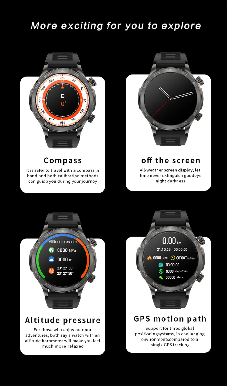 Montre intelligente étanche avec boussole pour homme, surveillance de la santé, traqueur de sport GPS, appel Bluetooth HD, assistant vocal, nouveau, 2024