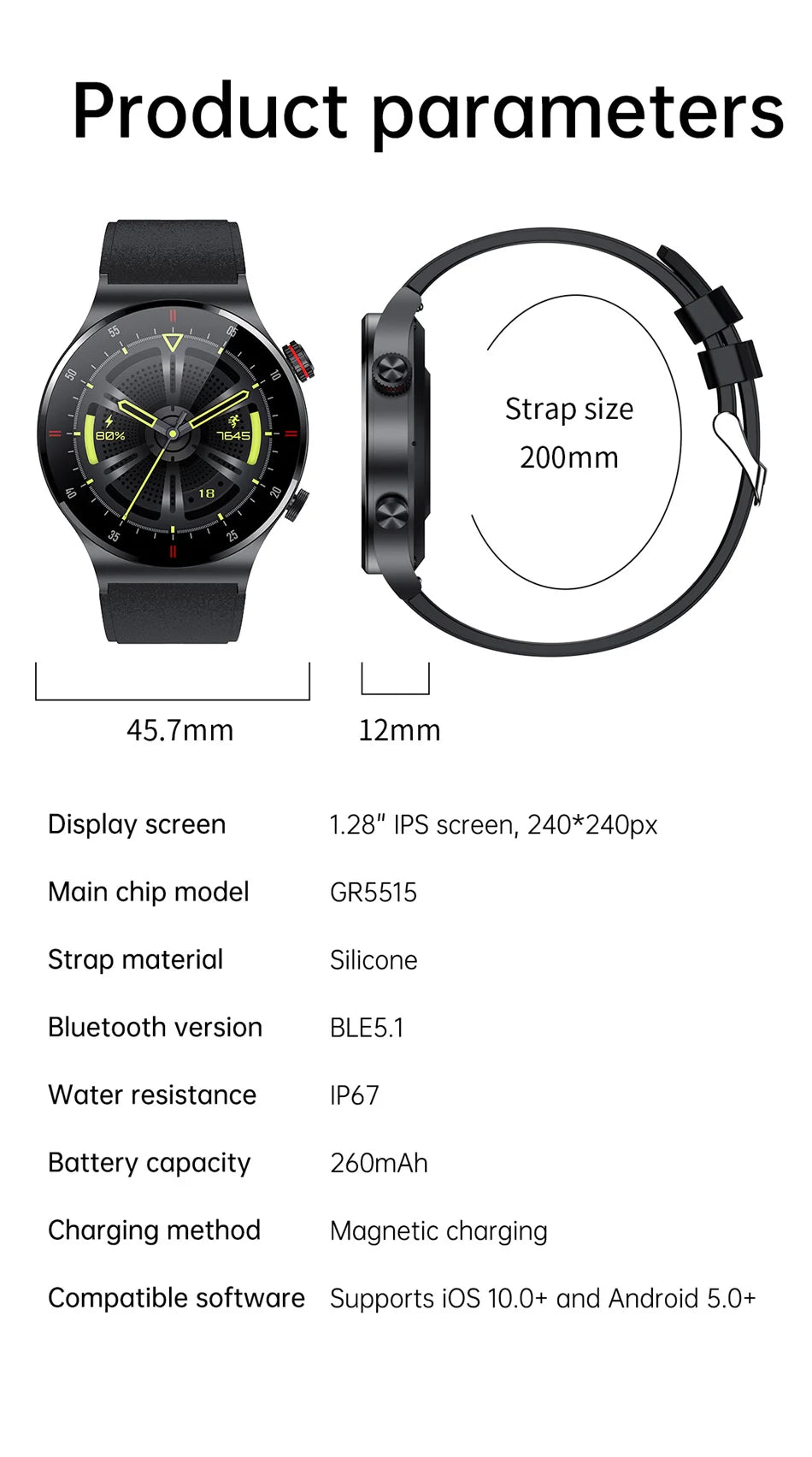 Montre Connectée Homme ChiBear – 1,28" GPS, ECG+PPG, Appel BT, Cardio, 100+ Sports