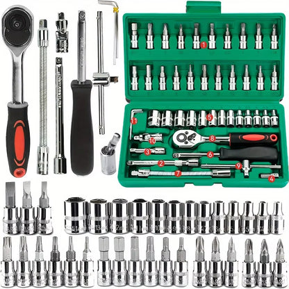 Kit d'Outils Professionnel 46 Pièces – Coffret à Cliquet pour Entretien Auto & Bricolage