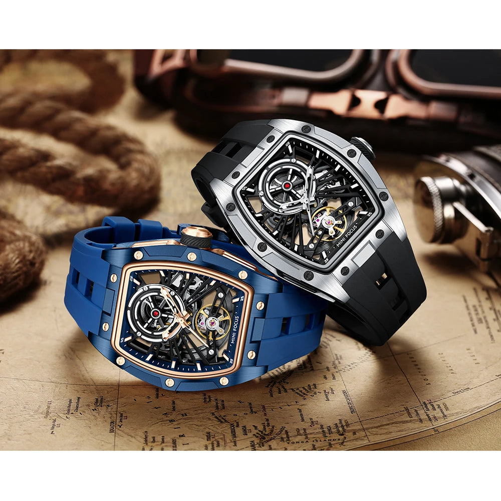 Montre Homme MINIFOCUS — Mécanique Automatique Squelette, Silicone & Waterproof 5ATM