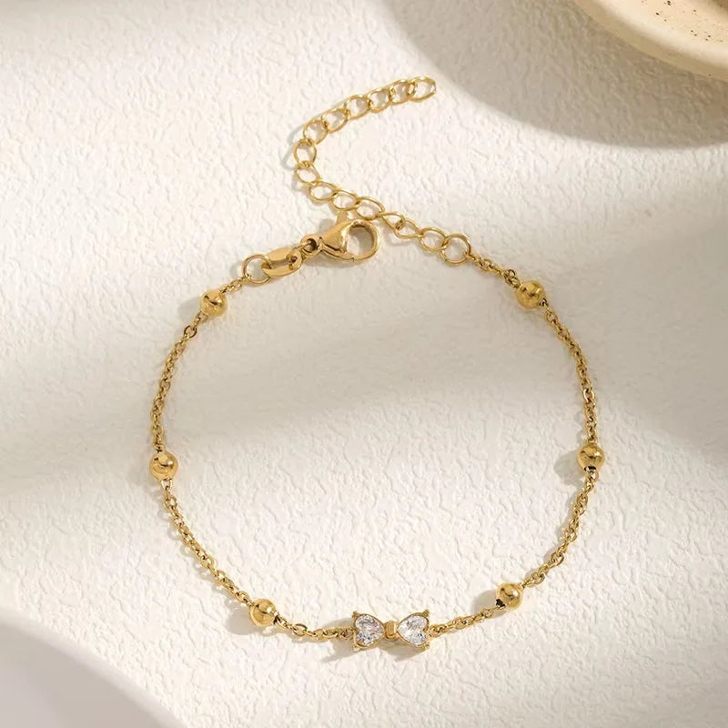 Bracelet en acier inoxydable 316L avec nœud papillon et zircon.