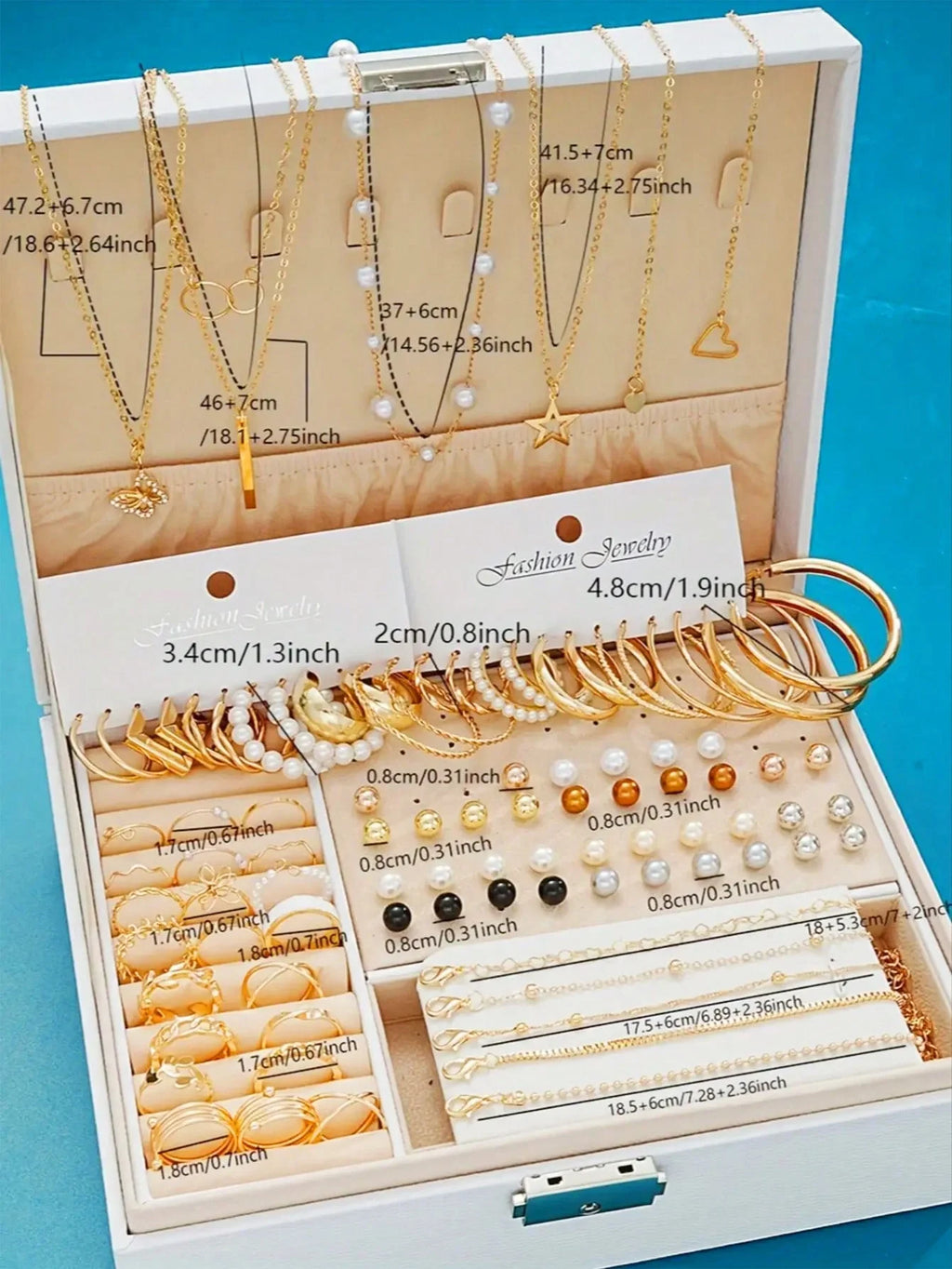 86 pièces/ensemble boucles, clous d'oreilles, bagues, cadeau (sans boîte)