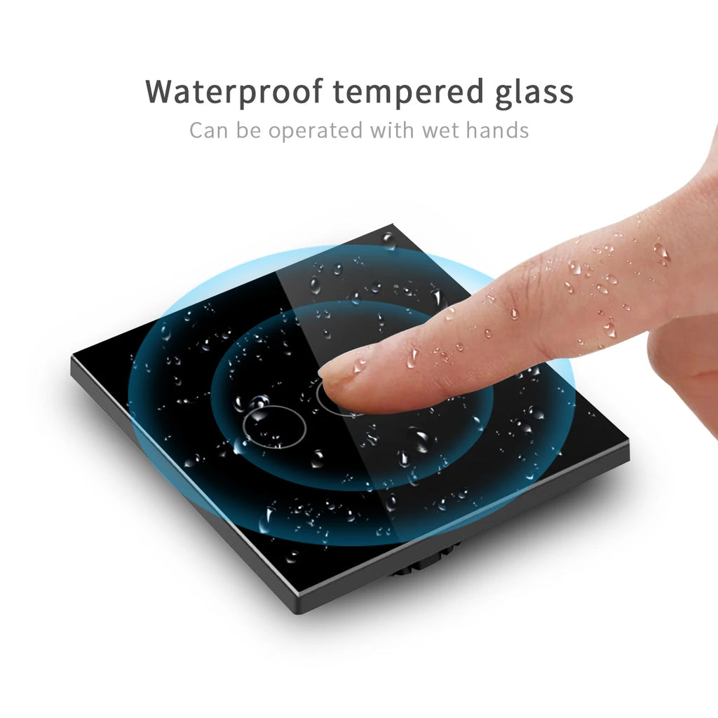 Interrupteur Mural Tactile en Verre Cristal | 1/2/3 Boutons | Noir & Blanc
