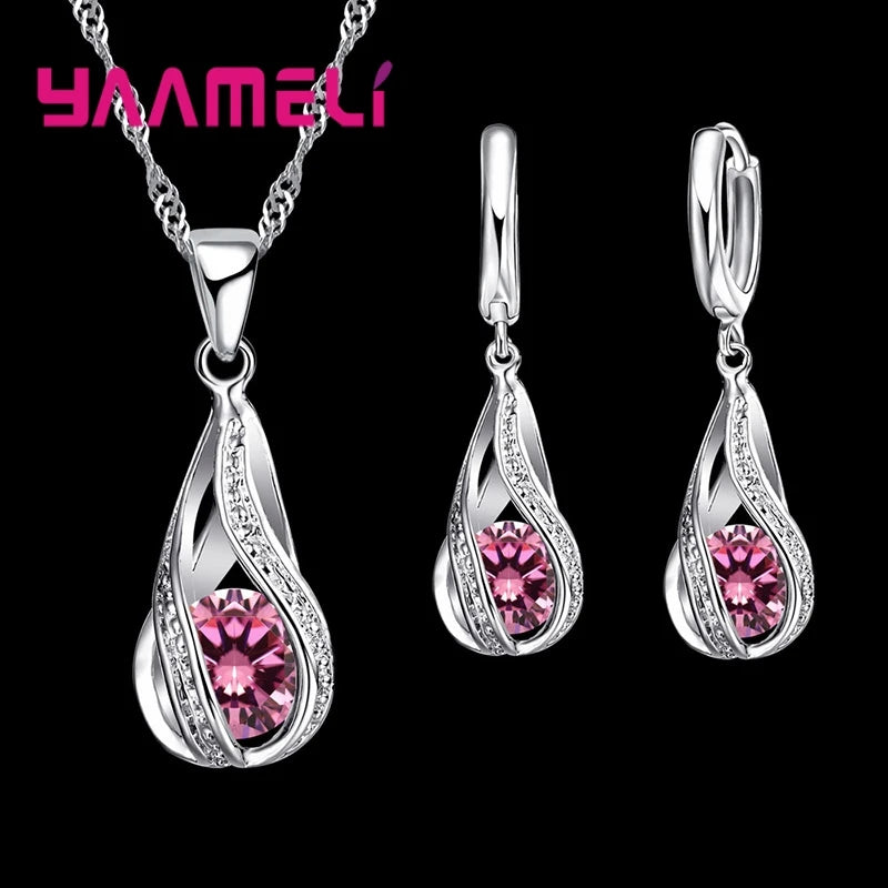 Goutte d'eau chaude en argent collier + Boucles