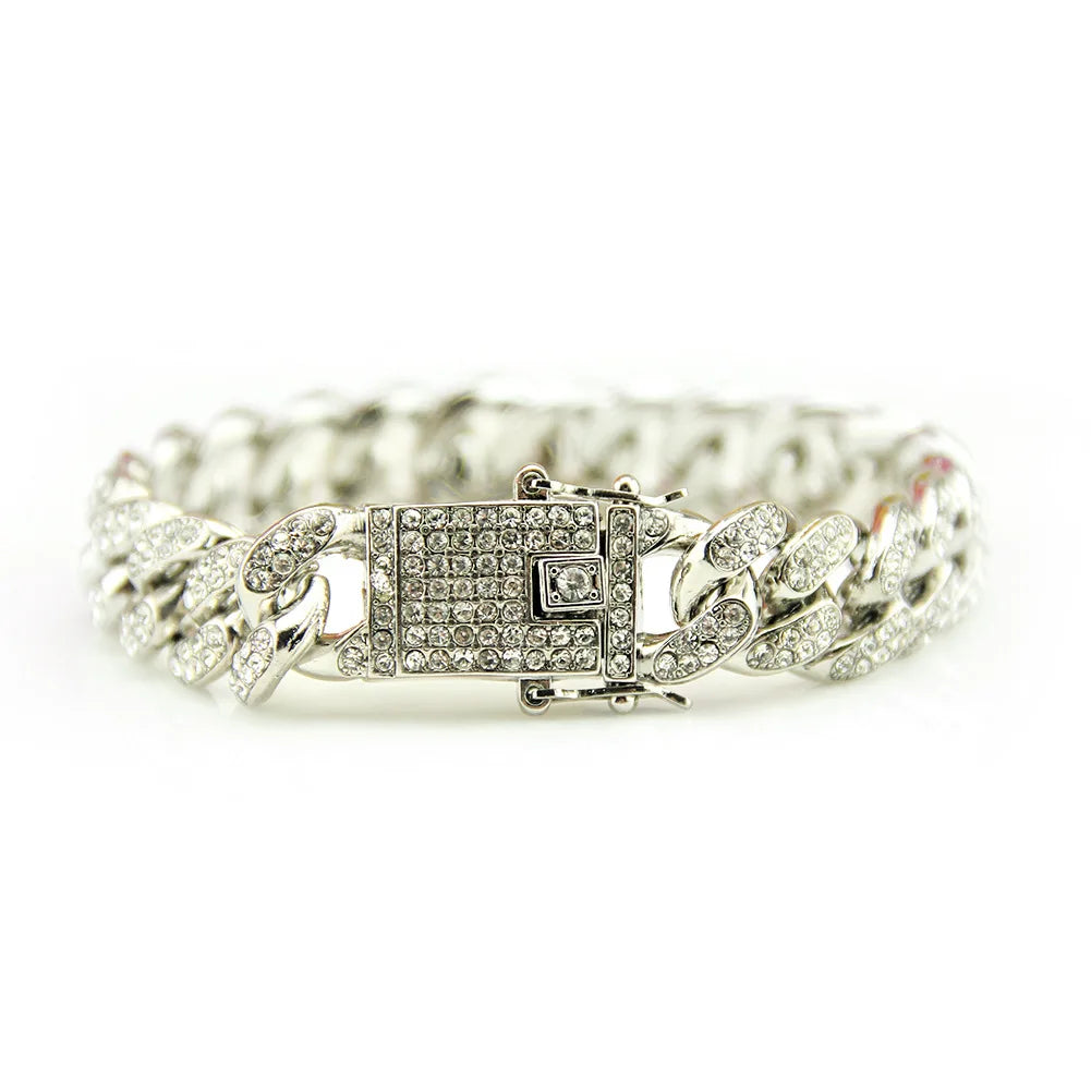 HNSP – Bracelet chaîne à maillons cubains pour hommes, 12MM, accessoire Hip Hop, bijoux